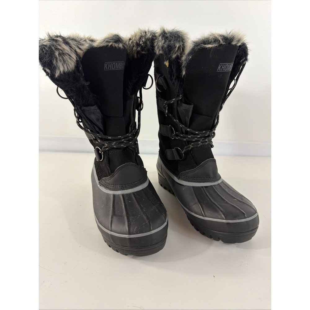 Khombu  Women's Black North Star Boots Size 7M Leather Lace-up Faux Fur PreOwned
